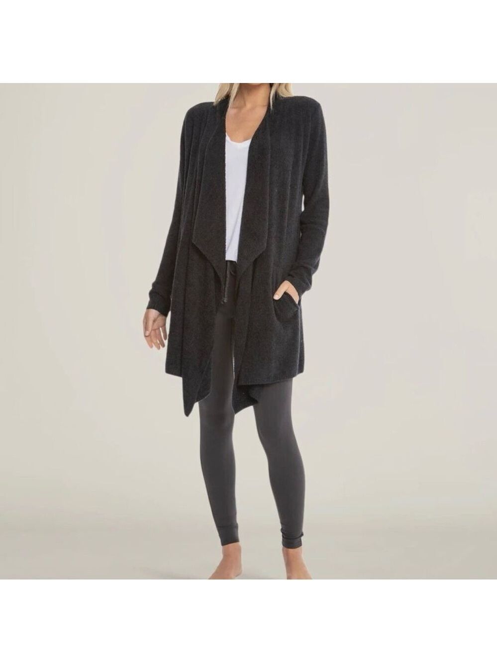 Barefoot Dreams Bamboo Chic Lite Knit Calypso Wrap Cardigan Black S/M